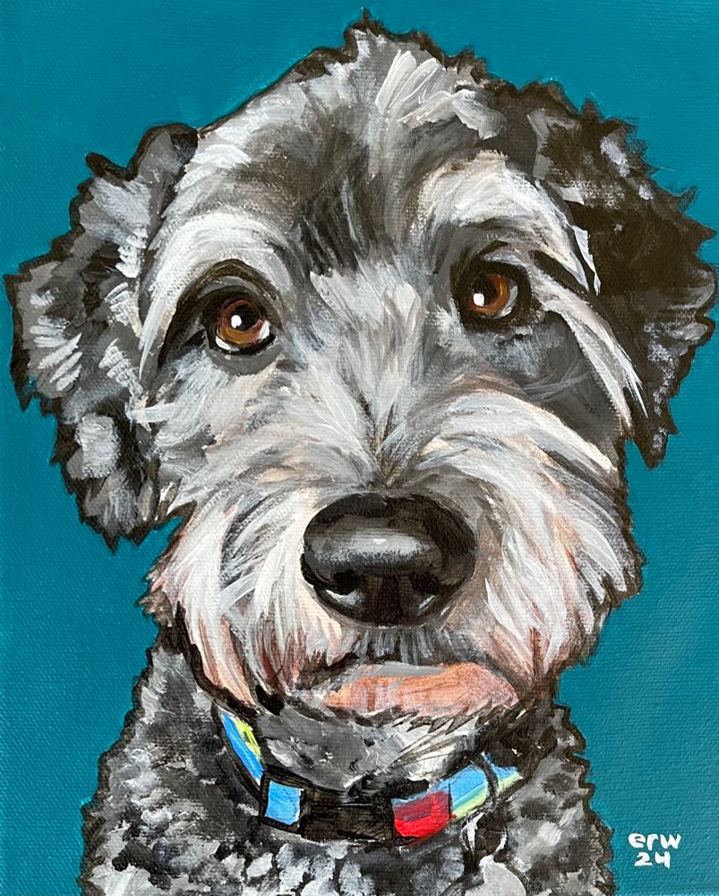 acrylic painting of a fluffy cute dog 