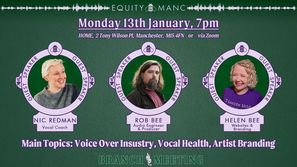 A poster advertising our next Branch Meeting on Monday 13th January featuring the photos of our Guest Speakers: Nic Redman, Rob Bee and Helen Bee.