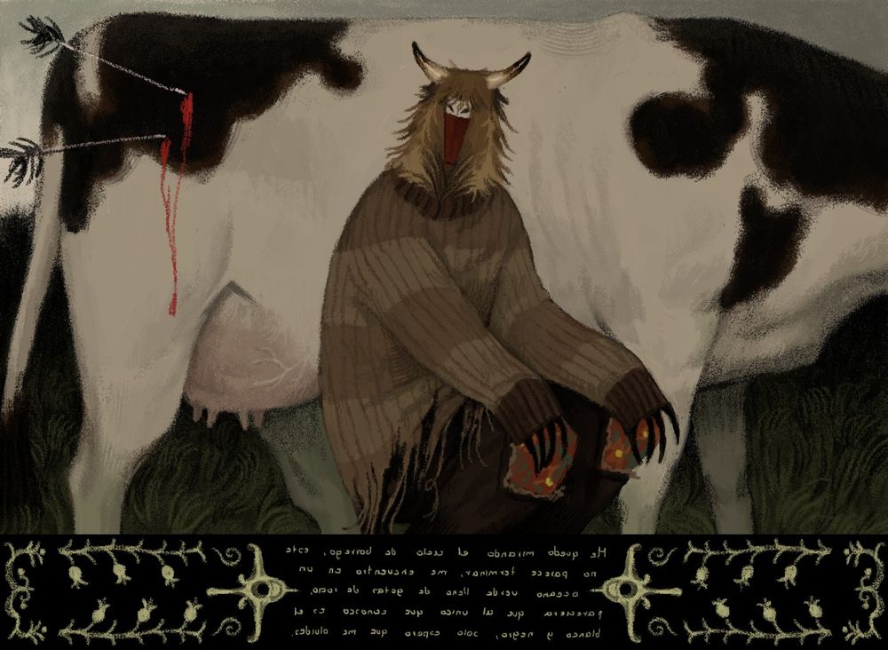 illustration of oc next to a cow