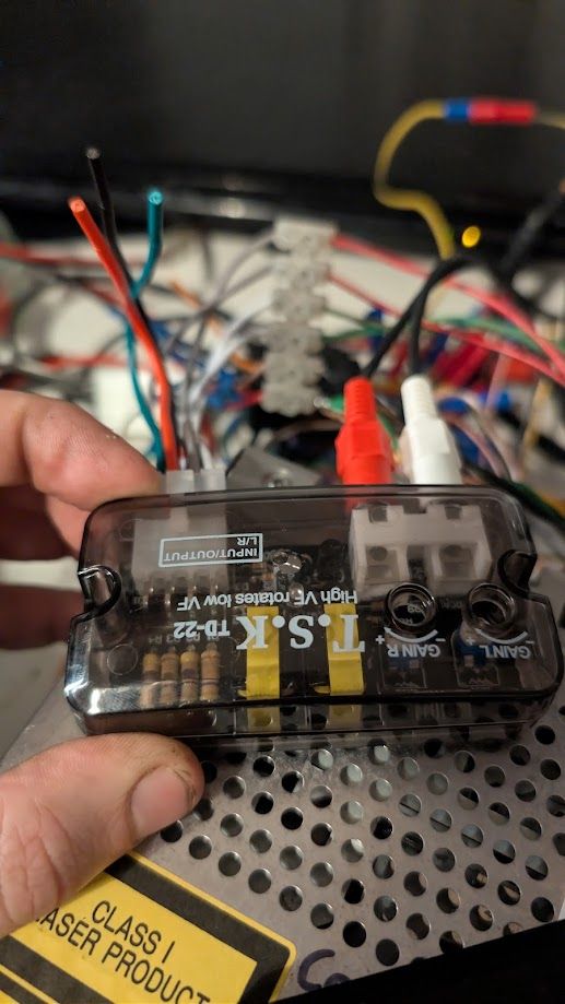 Line output converter for converting factory stereos to RCA jacks.