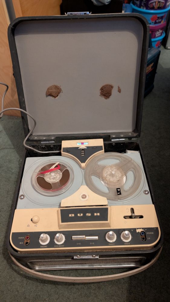Early 1960s Bush TP-50 1/4" 4 track reel to reel tape recorder. It is driven entirely by valves; including the VU meter itself!