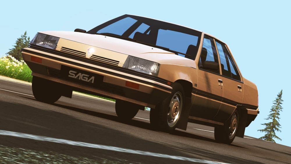 Pre-facelift Proton Saga in BeamNG via the SimpleNG mod pack.
