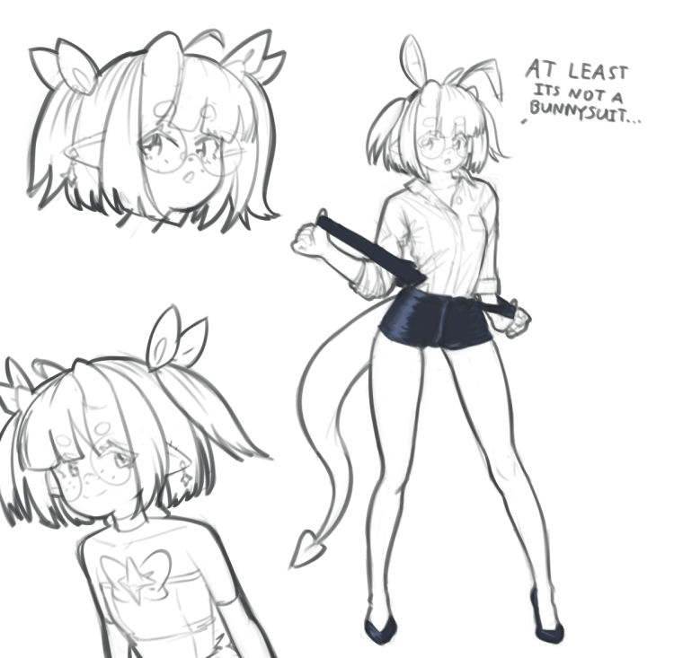Digital art sketches of my OC, Elizabeth Penn, AKA Prisma Witch Ely, a half-demon magical girl.