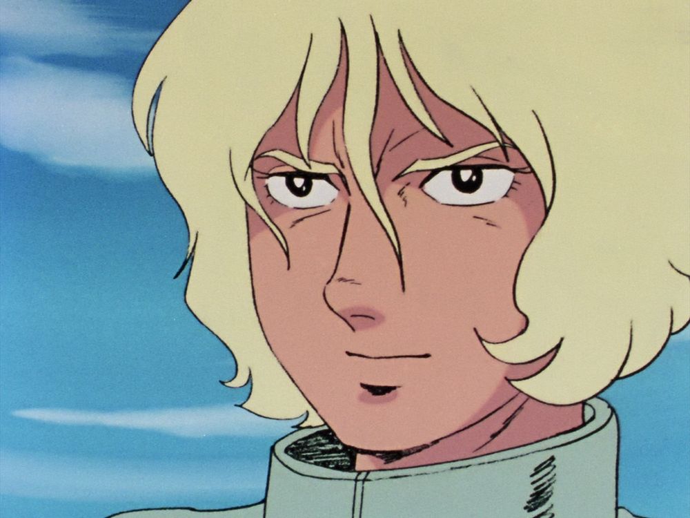 Char in episode 2 of Mobile Suit Gundam, right after taking his helmet off for the first time