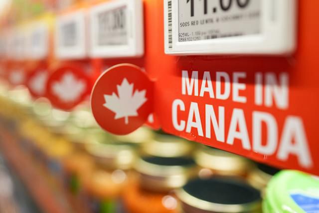 Maple Leaf labels clearly identifying Canadian made goods.