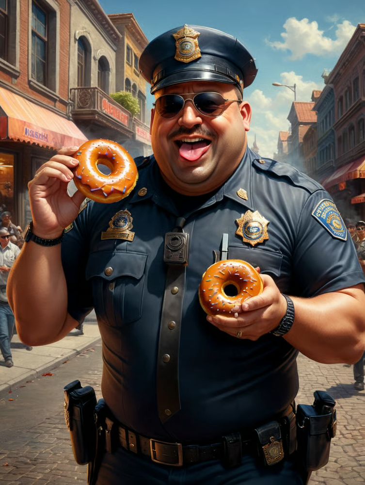 Cops eating donuts.