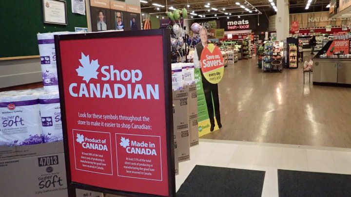 Maple Leaf signage clearly identifying Canadian made goods.