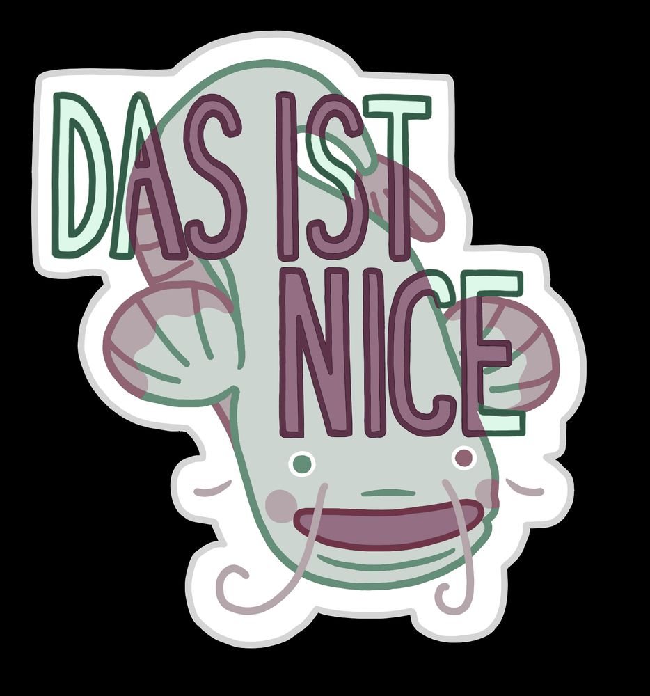 Ein digital gezeichneter Wels, der breit lächelt. Über dem Wels steht „DAS IST NICE“