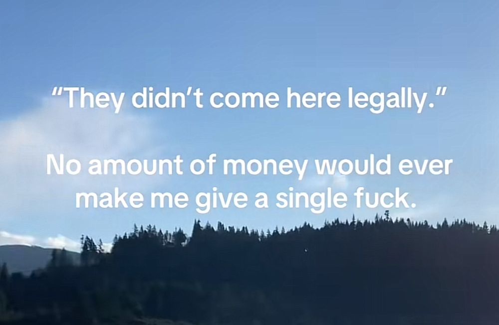 It says “they didn’t come here legally” then No Amount of Money Would Ever Make Me Give A Single Fuck