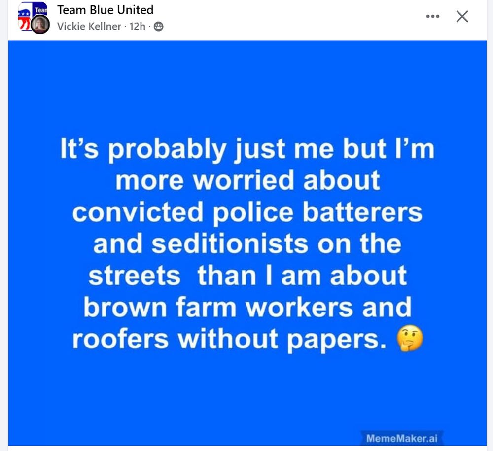 It's probably just me but I'm more worried about convicted police batterers and seditionists on the streets than I am about brown farm workers and roofers without papers.