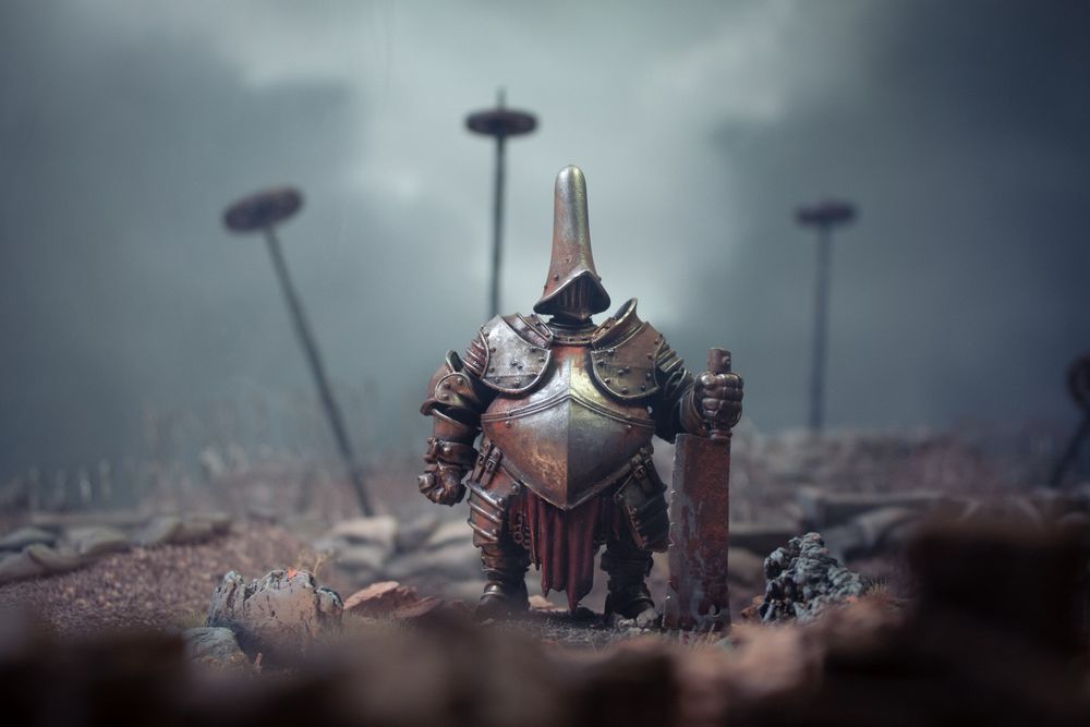 A Cauldron Knight miniature sculpted by Saint Decent. 