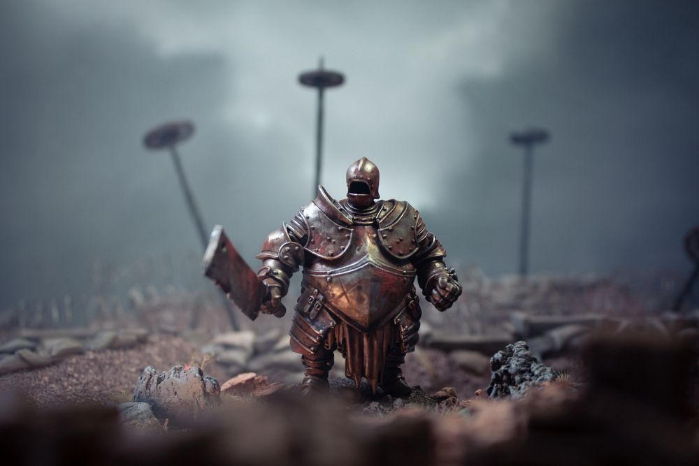A Cauldron Knight miniature sculpted by Saint Decent. 