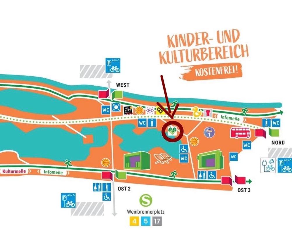 Ein Plan vom FEST-Gelände, mit einer Markierung an der Stelle des Klimaakademie-Standes. 