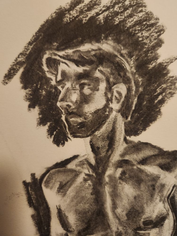 Closeup of the face of the drawing