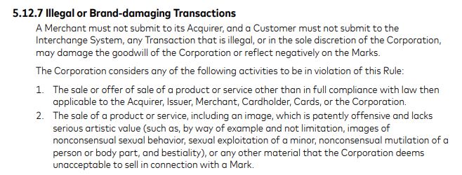 Screenshot of Mastercard Rules documents excerpt