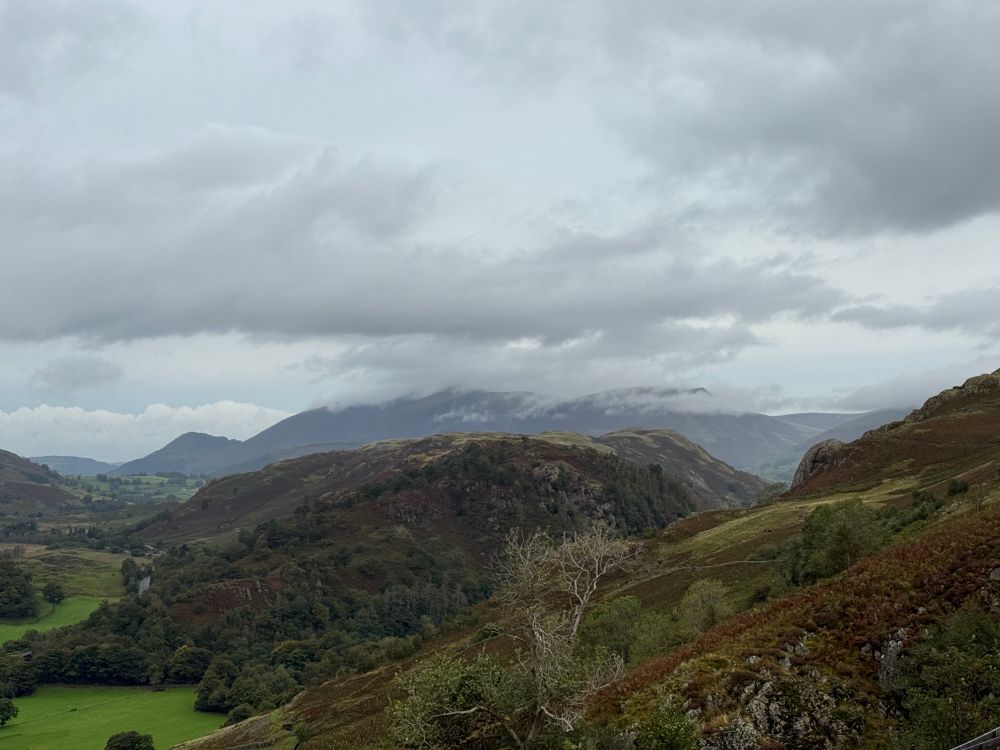Hills near Keswick in the Lake District, with low clouds.