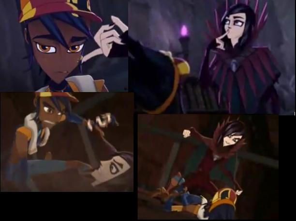 multiple screenshots of Cyclonis and Piper together. in one Cyclonis wipes food from Piper's faces and eats it and in another they're wrestling. 