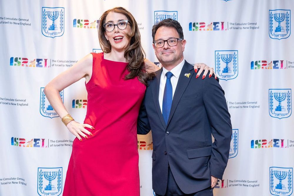 Influencer Brianna Wu with Consul General of Israel to New England Benjamin Sharoni at an Israel Independence Day Celebration in May 2025