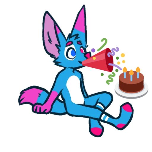 an image of Socks Candy poorly edited with a party popper and cake emoji
original art by surli