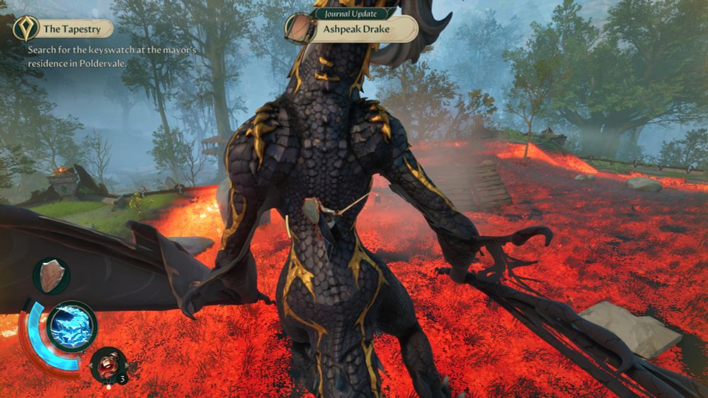 My character holding on to a drake's torso while it flies.