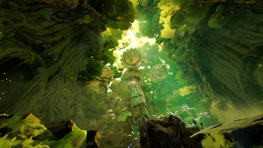 A screenshot of Keeper. It's overgrown ruins