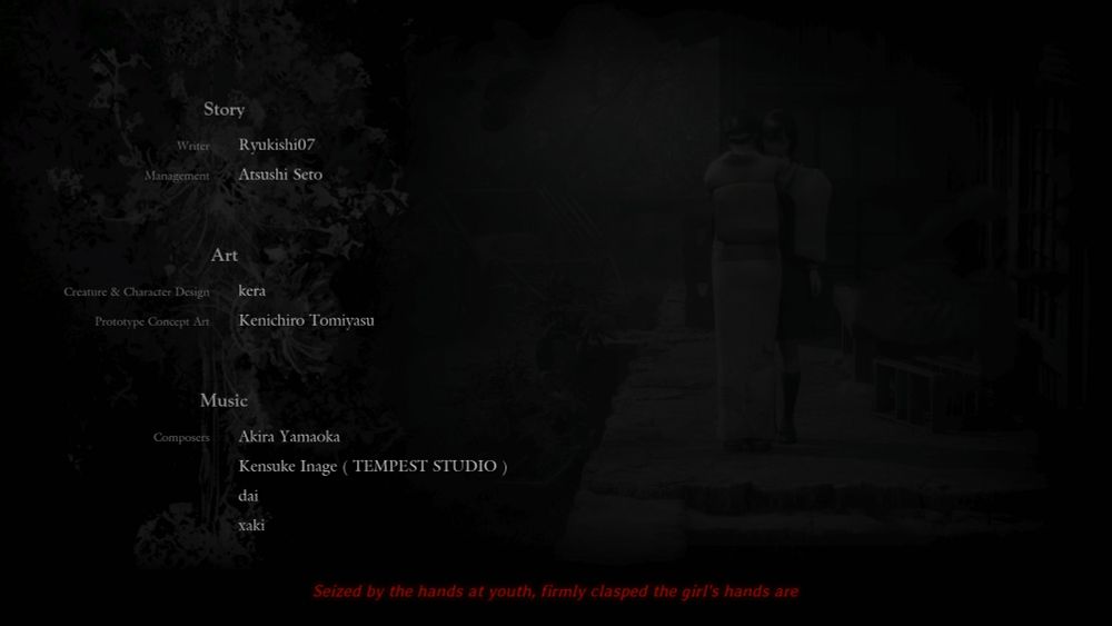 A screenshot from Silent Hill f. It's the end credits.