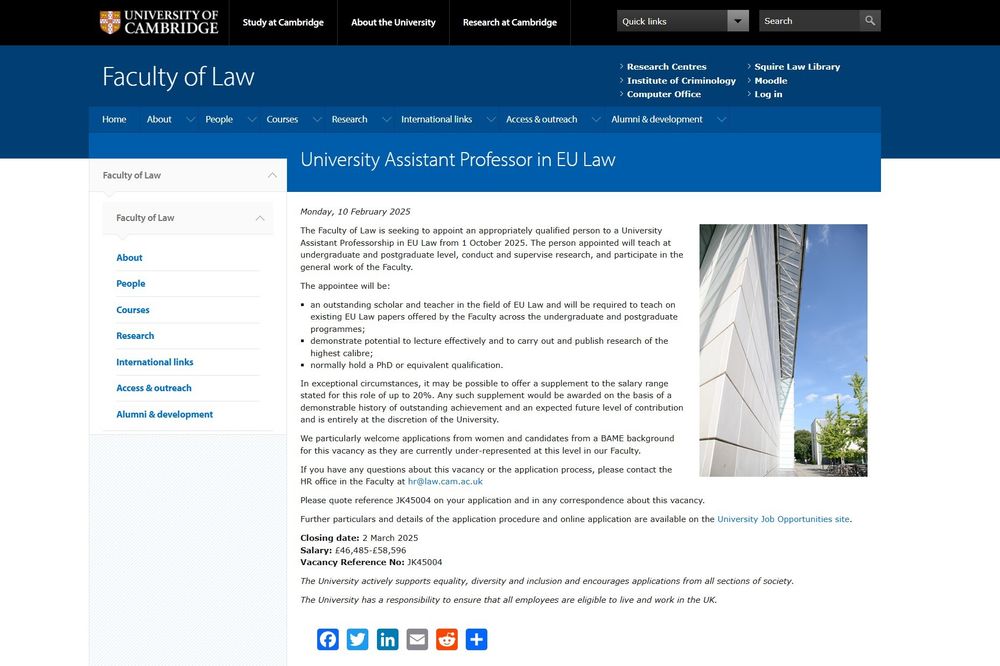 University Assistant Professor in EU Law advert