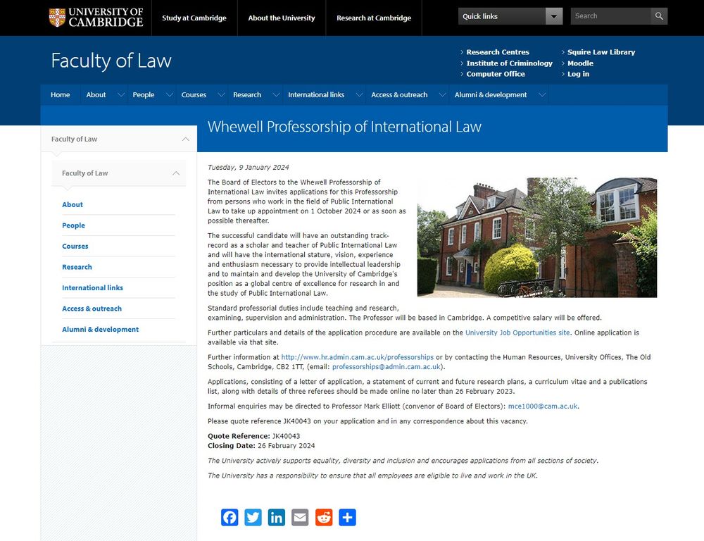 The advert for the Whewell Professorship
