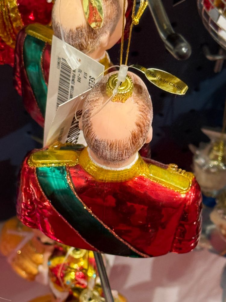 A close up of the Prince William bauble and his bald patch 