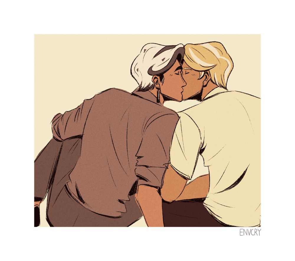 A drawing of Clotted Cream Cookie and a Cookie Run OC sitting and kissing.