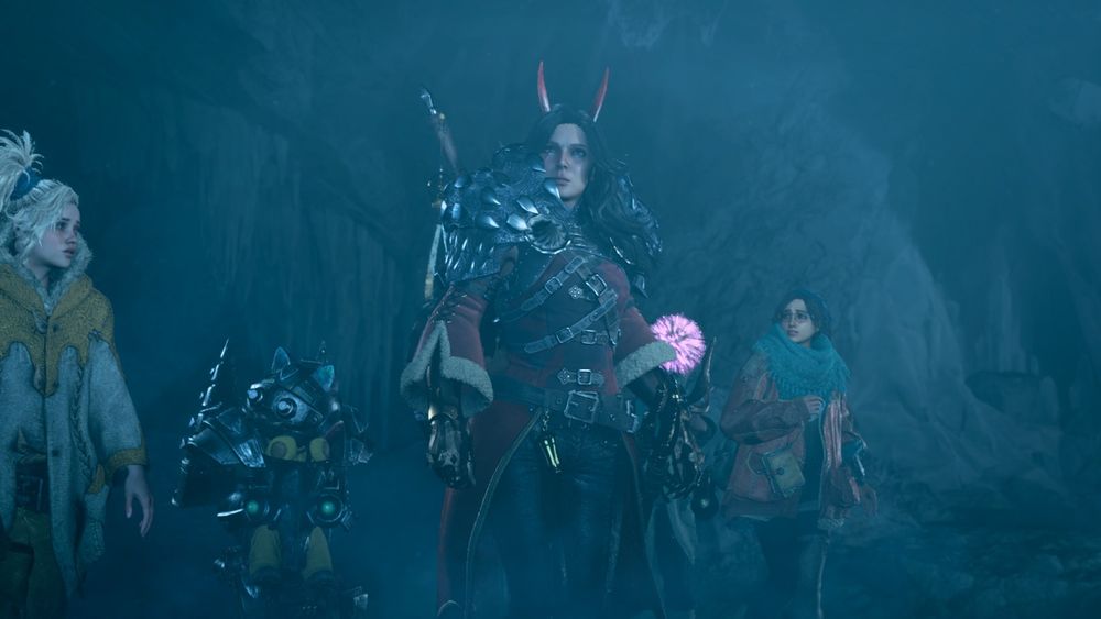 Screenshot of my Monster Hunter Wilds character from an in-game cutscene