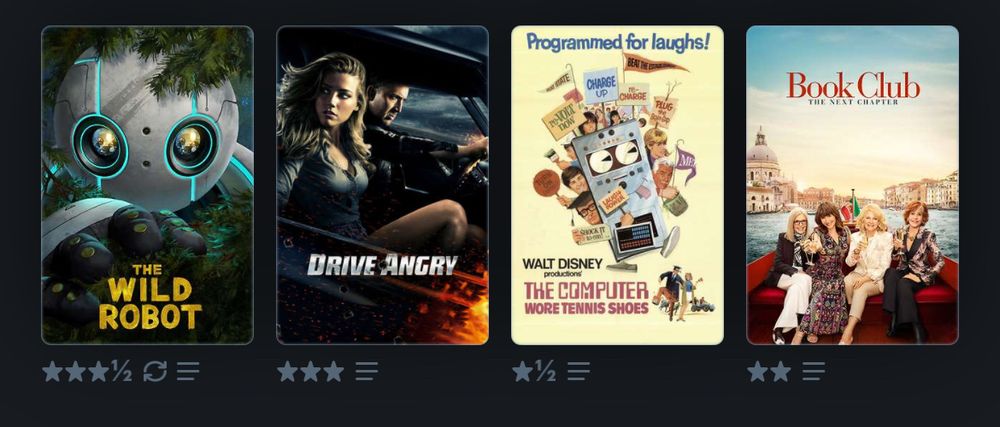Gnarls’ last 4 watched: The Wild Robot, Drive Angry, The Computer Wore Tennis Shoes, & Book Club: The Next Chapter