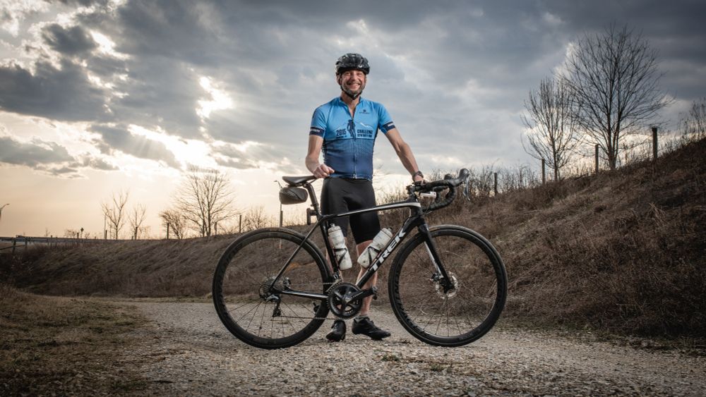 Aaron Goldstein finds gravel near the Huckleberry trail just outside the Blacksburg campus.