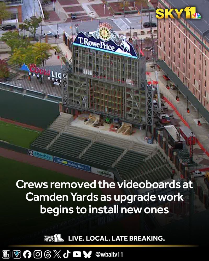 From SKY 11: Crews removed the videoboards at Camden Yards as upgrade work beings to install new ones