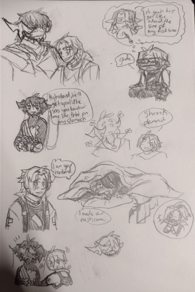 Miscellaneous doodles of the warrior of light and his partner, Thancred.