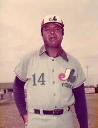Colour photograph of Montreal Expos coach Larry Doby wearing a No. 14 uniform for the Montreal Expos.
