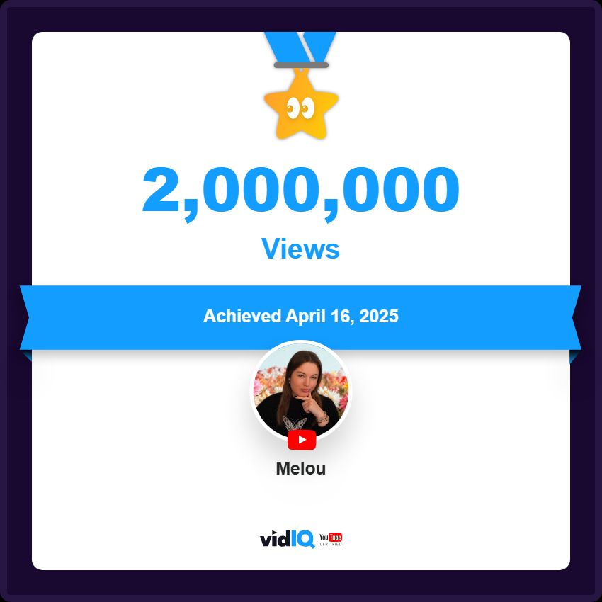 a certificate for melou on youtube for passing 2 million views