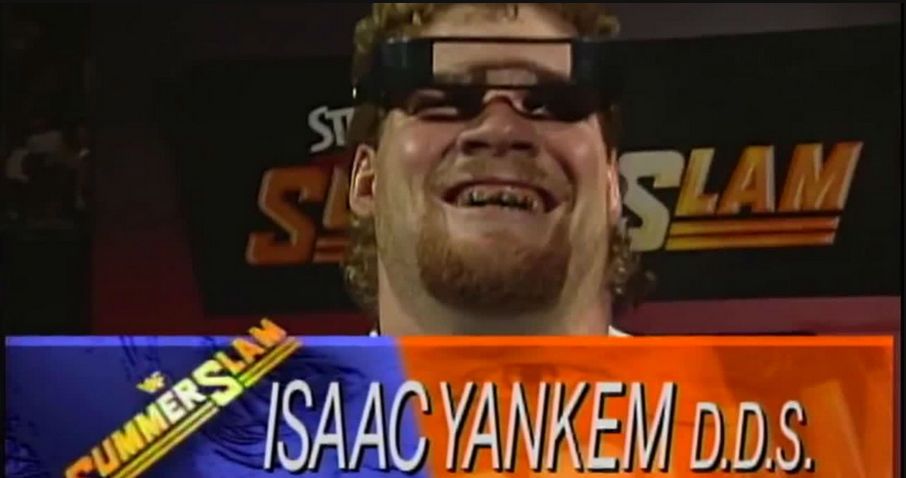 A photo of professional wrestler Glenn Jacobs (better known as Kane) preforming as Dr. Isaac Yankem at SummerSlam.
