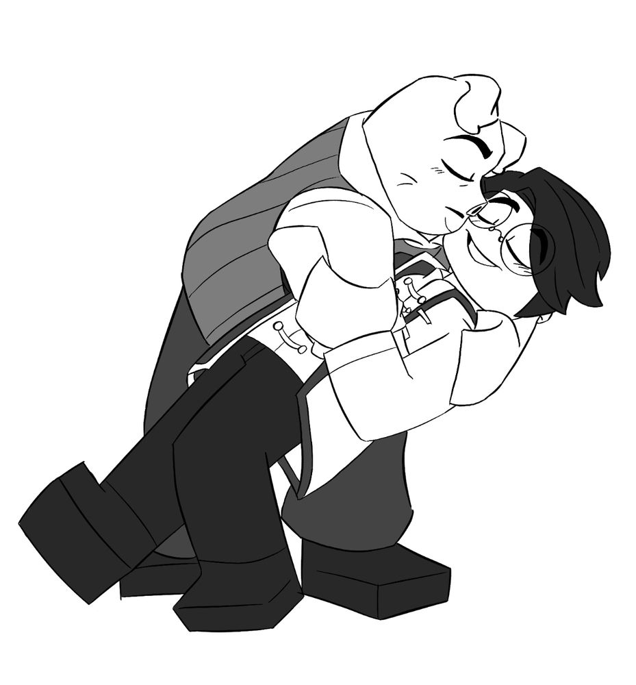 Pigsy holding Tang in a dipping pose