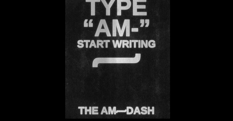 Animated gif showing several screenshots of the Am Dash mark in use from theamdash.com. It's essentially an Em Dash with a downward finial in the front and an upward one at the end.