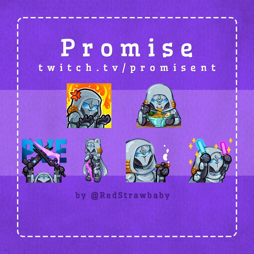 Several emotes over purple background, the emotes illustrate a Destiny 2 Hunter dressed in white and gold. The emotes are: angry with a fire background; slurping ramen; PVE with Witherhoard and Eager Edge; kitty, with Eager Edge; smoking a cigar: hype with two glowsticks.