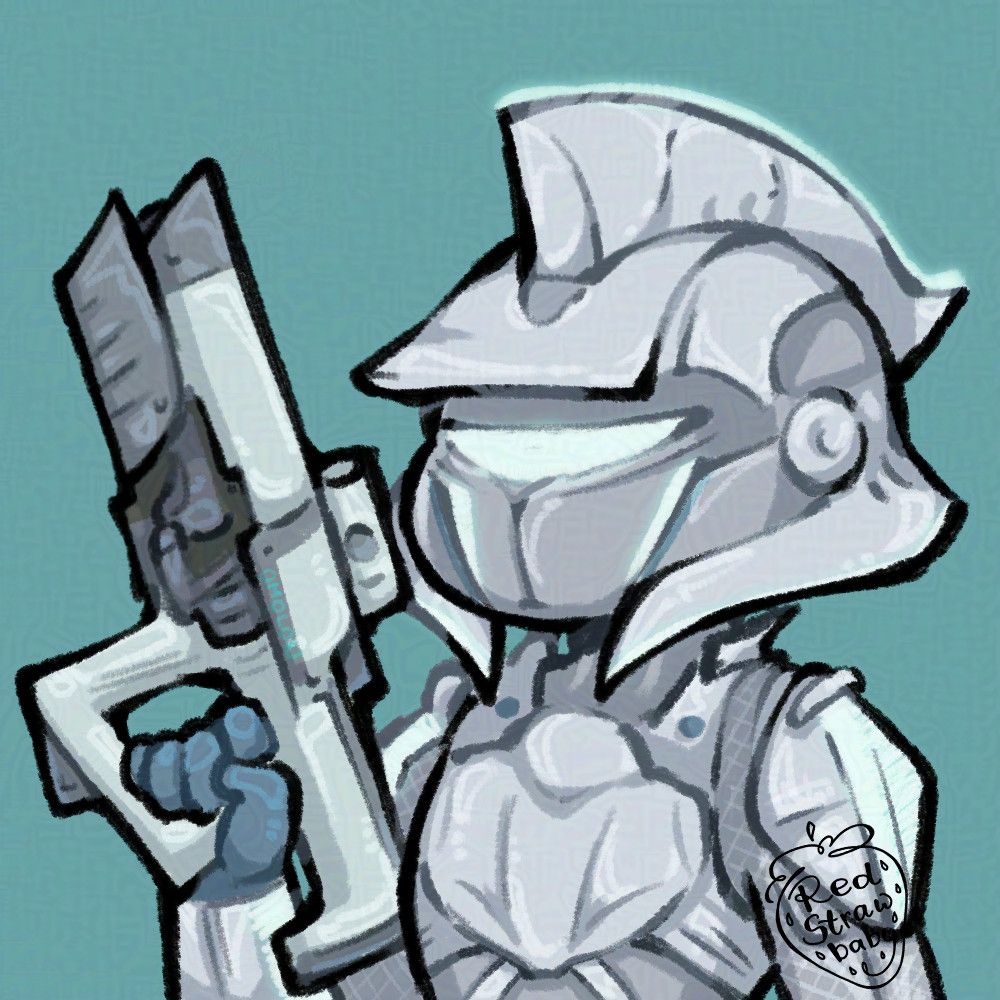 A digital drawing of a Destiny 2 titan in white armour. They're holding a fusion rifle.
