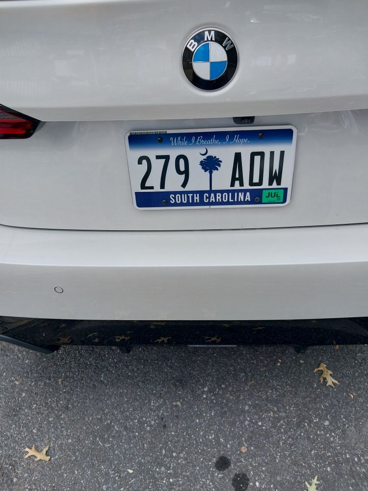 Back of a car with a South Carolina license plate