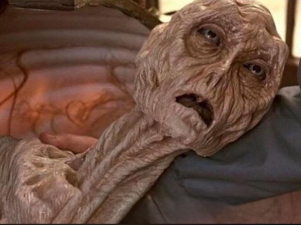 Un extra terrestre tout desséché sur son lit de mort, ne me demandez pas d'où vient la ref, j'en sais rien. 
