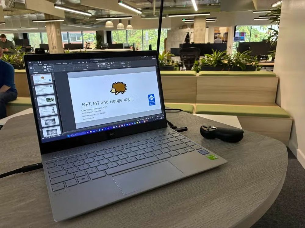 Laptop setup on a podium, pre-presentation