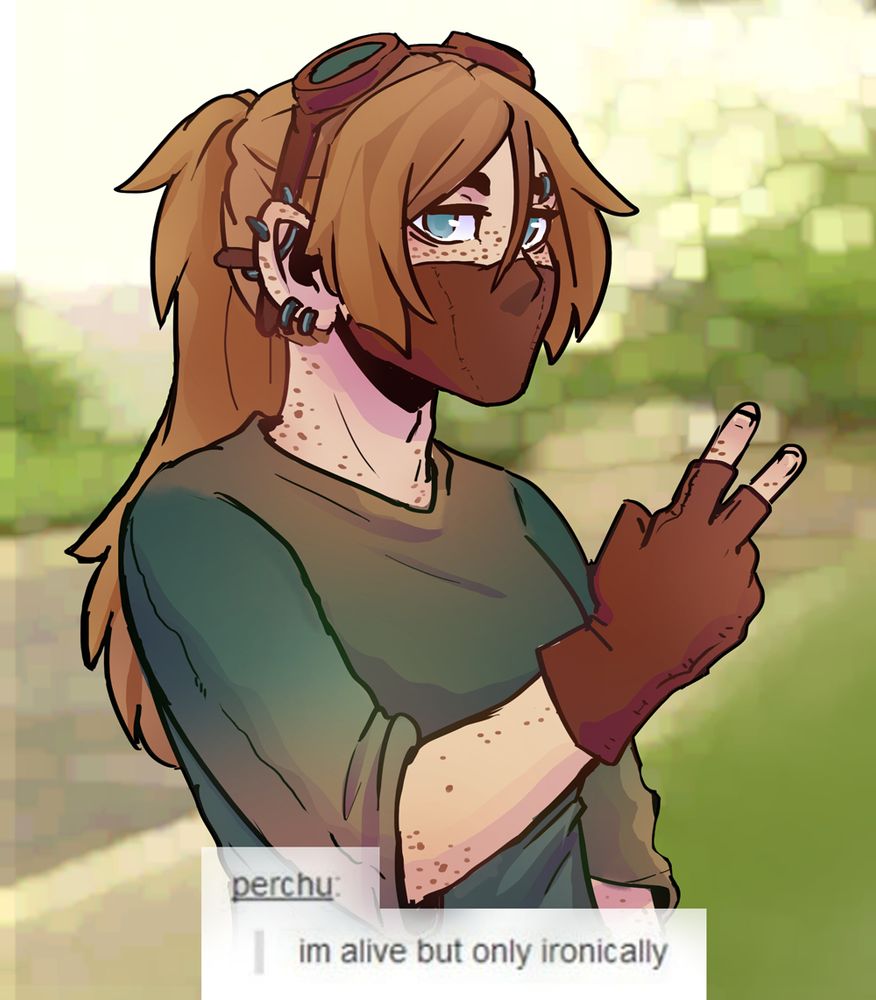 the peace out meme with the tumblr post by perchu saying  "i'm alive but only ironically"