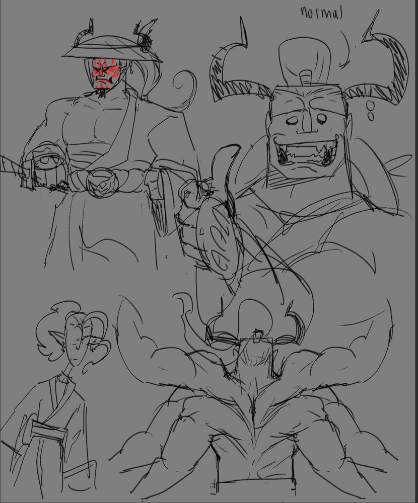 Various sketches of Gilgamesh Final Fantasy 