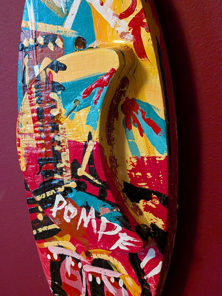 Angled closeup of the painting showing the painted edges