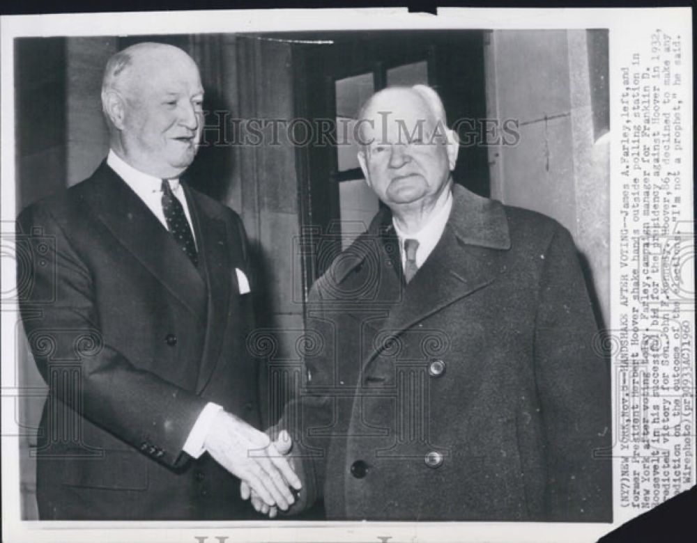 1960 Press Photo James A. Farley pres. Herbert Hoover after voting