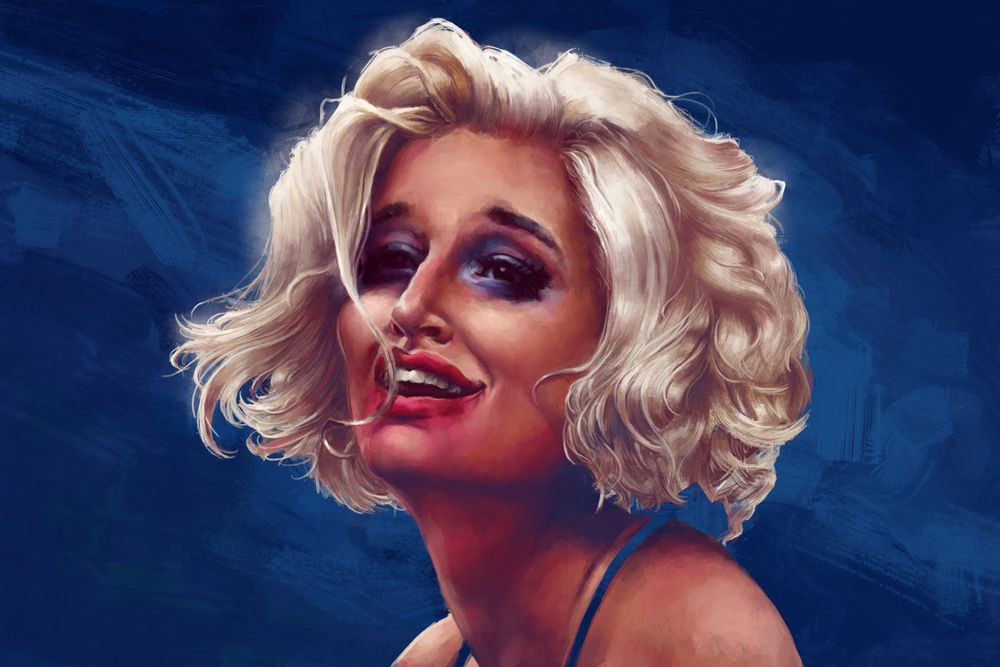 A digital painting of the wrestler Toni Storm. She is smiling and her hair and makeup is all messed up